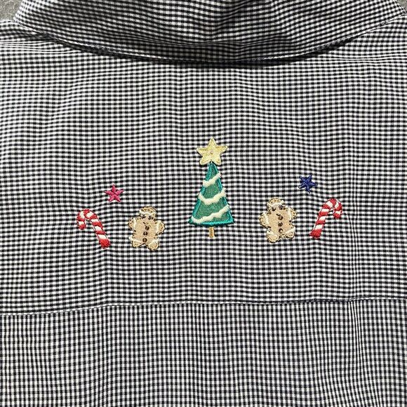 Karen Scott Plus 3X Gingham Christmas Shirt Button Up Embroidered Holiday Top - Picture 7 of 7